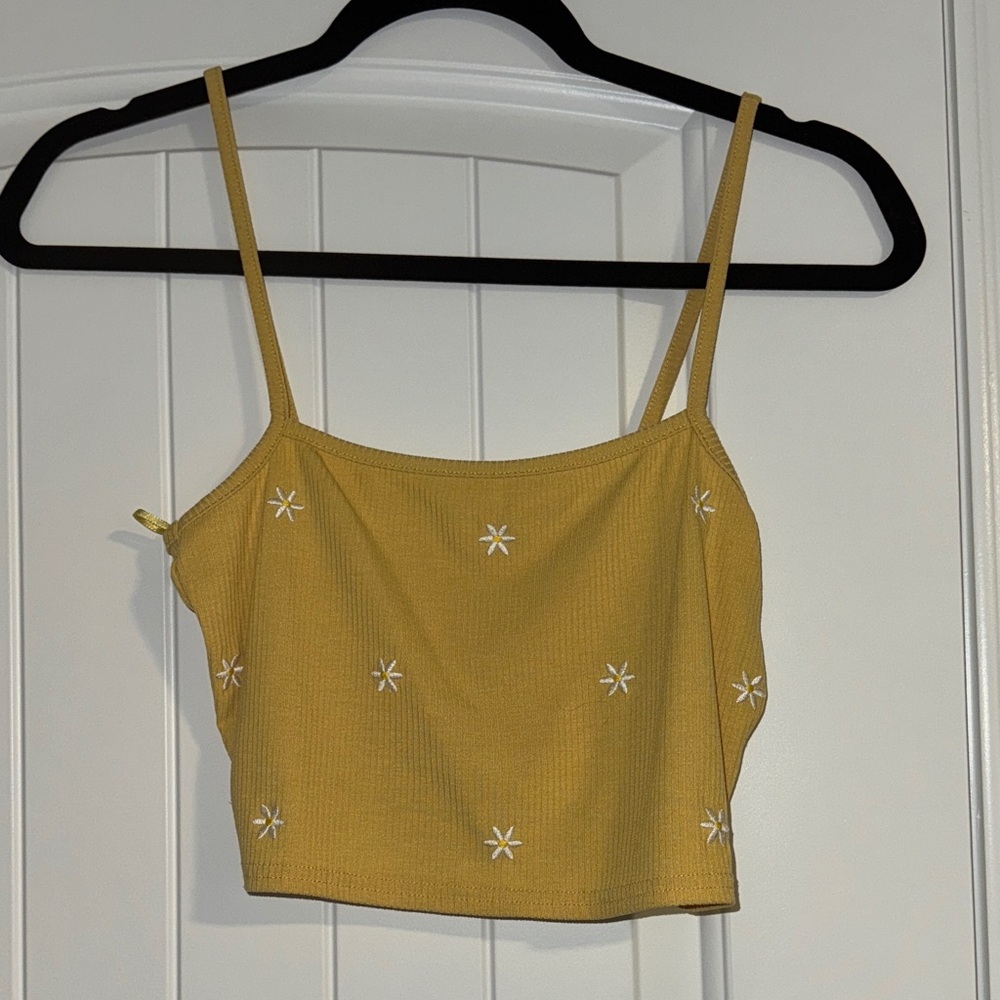 Le Lis Mustard Camisole with White Flower Embroidery